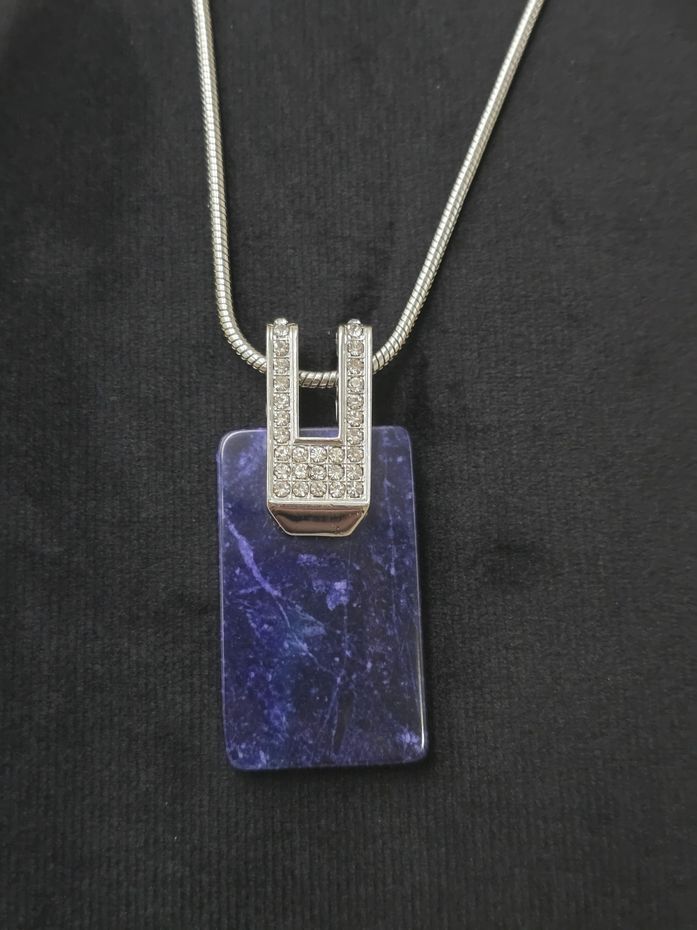 White House Black Market Silver Tone Snake Chain Blue Stone Pendant Necklace
